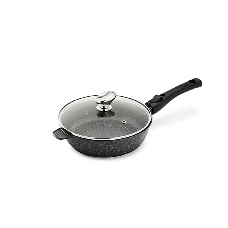 Sauteuse PREMIUM Fonte d'Aluminium Manche Amovible avec Couvercle en Verre - Pradel - Noir - l26- L0.1- P30- h0.1- Fonte d'Alumini