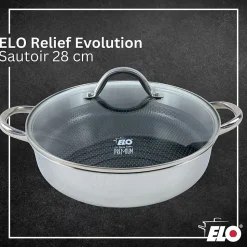 Sautoir 28 cm en inox 18/10 avec couvercle Elo Relief Evolution