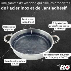 Sautoir 28 cm en inox 18/10 avec couvercle Elo Relief Evolution