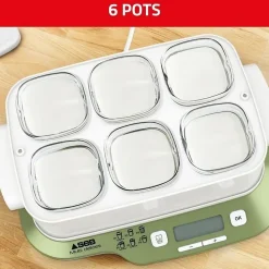 SEB Yaourtiere 6 pots, 6 programmes dont 1 mode express, Yaourts et desserts maison, Utilisation simple, Fabriqué en France YG6