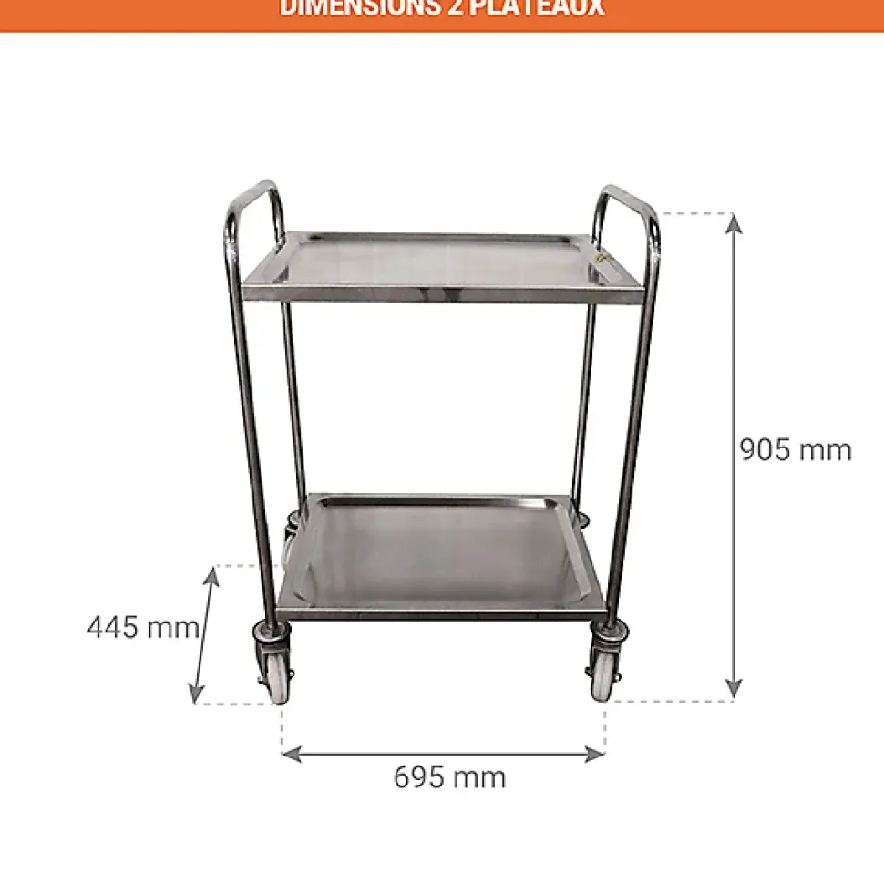 Servante inox 2 plateaux charge max 100 kg - SVT2/100