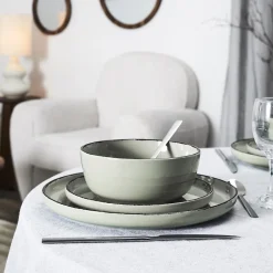 Service à vaisselle 12 pièces en grès vert