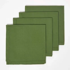 Serviette de table en coton - Lot de 4 - vert foncé - HOMESCAPES - Lavable en machine