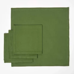 Serviette de table en coton - Lot de 4 - vert foncé - HOMESCAPES - Lavable en machine