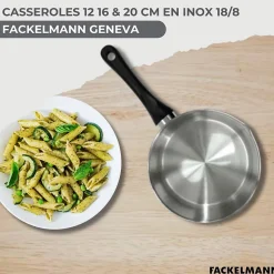 Set 3 casseroles 12 16 et 20 cm en inox et 6 ustensiles inox Fackelmann Geneva