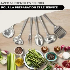 Set 3 casseroles 12 16 et 20 cm en inox et 6 ustensiles inox Fackelmann Geneva