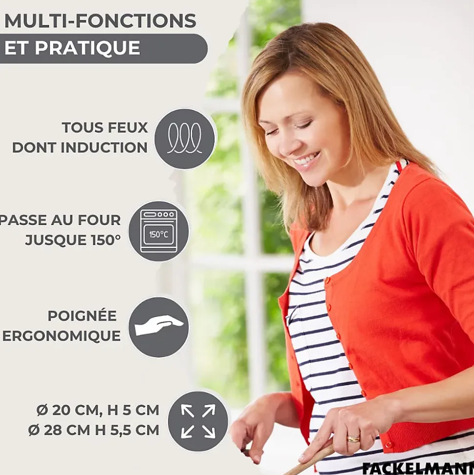 Set 2 poêles 20 et 28 cm en inox, couvercles verre et 6 ustensiles Fackelmann Geneva