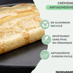 Set chandeleur avec crêpière 26 cm et 3 ustensiles Fackelmann Brandao