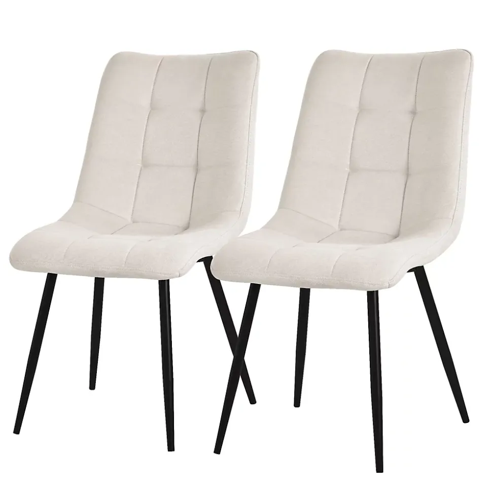 Set de 2 Chaises de Salle à Manger Beige, avec Revêtement en Tissu Polyester et Pieds Métalliques Noirs