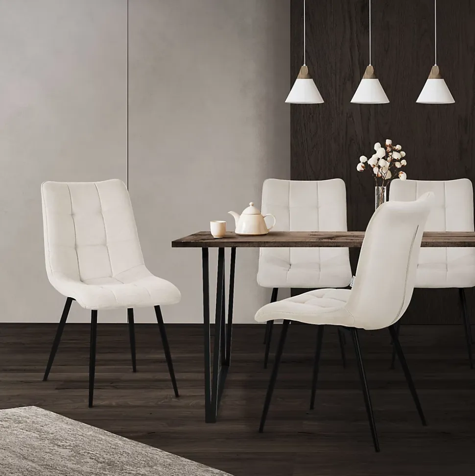 Set de 2 Chaises de Salle à Manger Beige, avec Revêtement en Tissu Polyester et Pieds Métalliques Noirs