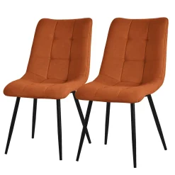 Set de 2 Chaises de Salle à Manger Orange, avec Revêtement en Tissu Polyester et Pieds Métalliques Noirs