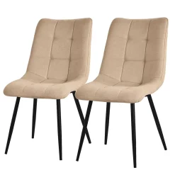 Set de 2 Chaises de Salle à Manger Marron Clair, avec Revêtement en Tissu Polyester et Pieds Métalliques Noirs
