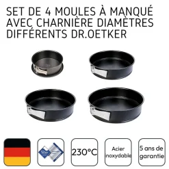 Set de 4 moules à manqué à charnière 18 cm + 24 cm + 26 cm + 28 cm Dr.Oetker Tradition