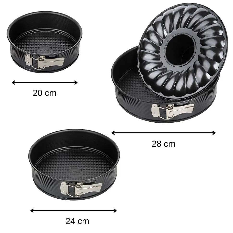 Set de 2 moules à manqué et 1 moule à manqué et savarin diamètres 20, 24 , 28 cm Zenker Black Metallic