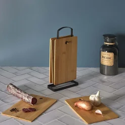 Set de 6 planches à découper en bambou avec socle en métal