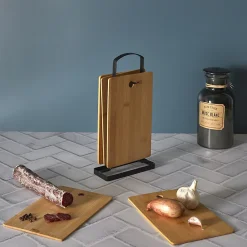 Set de 6 planches à découper en bambou avec socle en métal