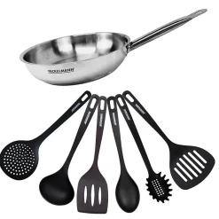 Set de 1 poêle 28 cm en inox et 6 ustensiles Fackelmann Eterna