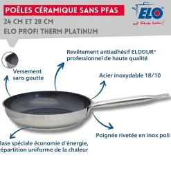 Set de 3 Poêles 24, 28 et 32 cm céramique sans PFAS et 3 couvercles Profi Therm Platinum Elo