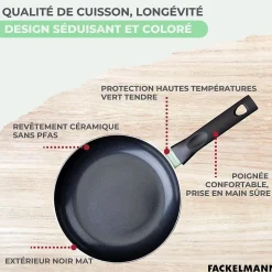 Set de 2 poêles 20 et 24 cm, 3 casseroles antiadhésives céramique 16, 18 et 20 cm et 6 ustensiles Fackelmann Brandao