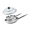 Set de 2 poêles 20 et 28 cm en inox et 2 couvercles en verre Fackelmann Eterna