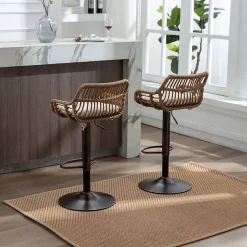 Set de 2 tabourets de bar modernes avec hauteur réglable et repose pieds Pour cuisine salle à manger Beige