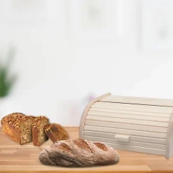 Set de 3 ustensiles pour le pain avec Huche à pain en bois pain et 2 Sacs de conservation en coton Fackelmann Boissellerie