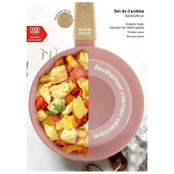 Set de poêles Arthur Martin AM5388 20/24/28 cm Rose céramique