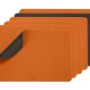 Set de table rectangulaire réversible - 6 pièces - Cuir recyclé orange et chocolat