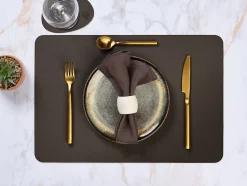 Set de table rectangulaire réversible - 6 pièces - Cuir recyclé orange et chocolat