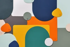 Set de table rectangulaire réversible - 6 pièces - Cuir recyclé orange et chocolat