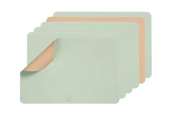 Set de table rectangulaire réversible - 6 pièces - Cuir recyclé rose pâle et vert pâle