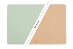 Set de table rectangulaire réversible - 6 pièces - Cuir recyclé rose pâle et vert pâle