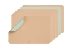 Set de table rectangulaire réversible - 6 pièces - Cuir recyclé rose pâle et vert pâle