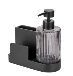 Set distributeur de savon, porte éponge, noir, Pina