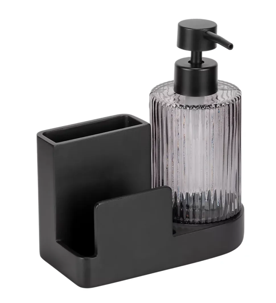 Set distributeur de savon, porte éponge, noir, Pina
