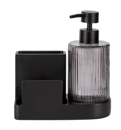 Set distributeur de savon, porte éponge, noir, Pina