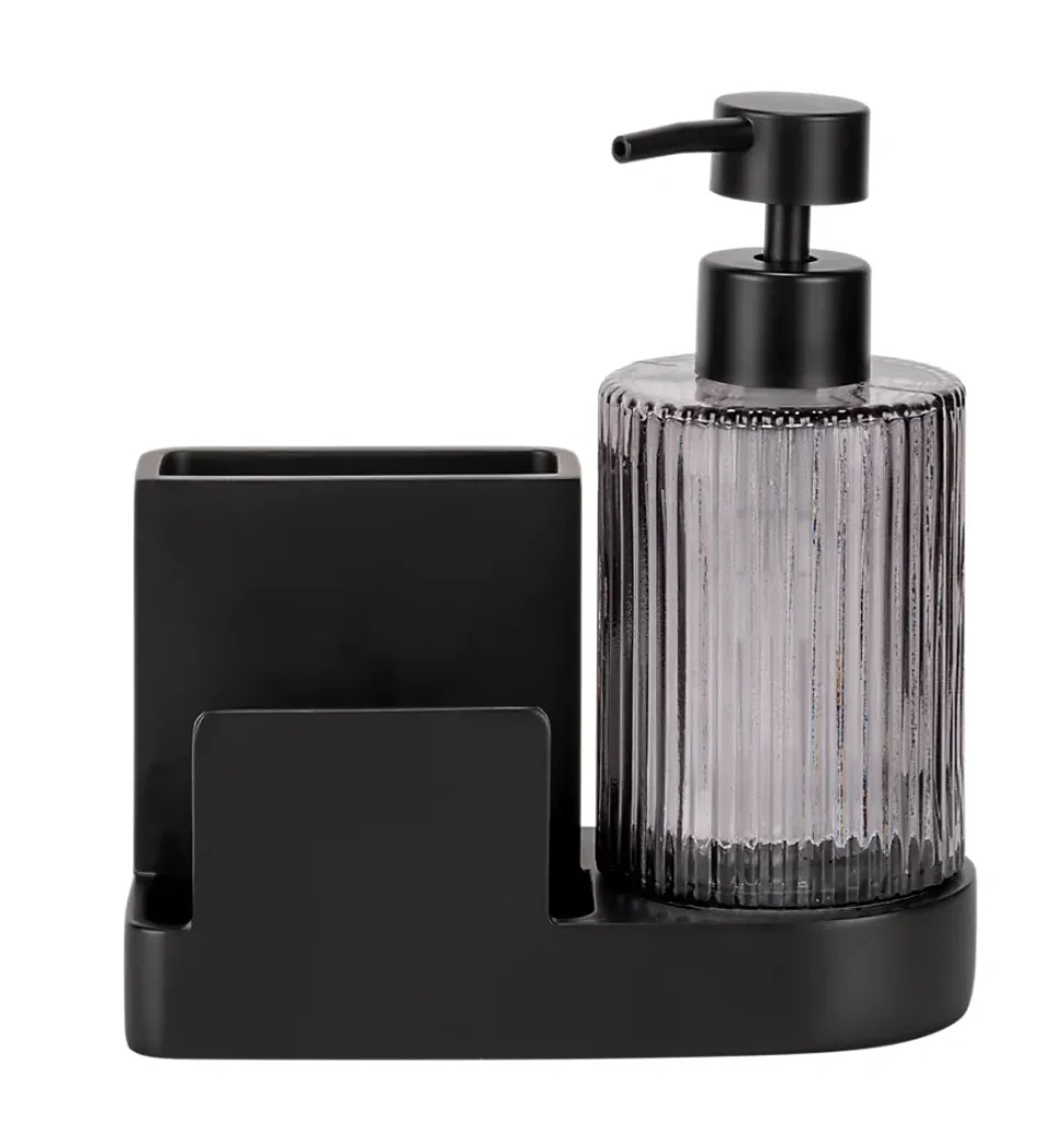 Set distributeur de savon, porte éponge, noir, Pina