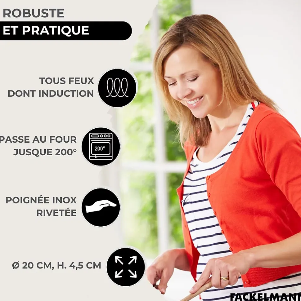 Set poêle 20 cm en inox, couvercle verre et 6 ustensiles inox Fackelmann Eterna