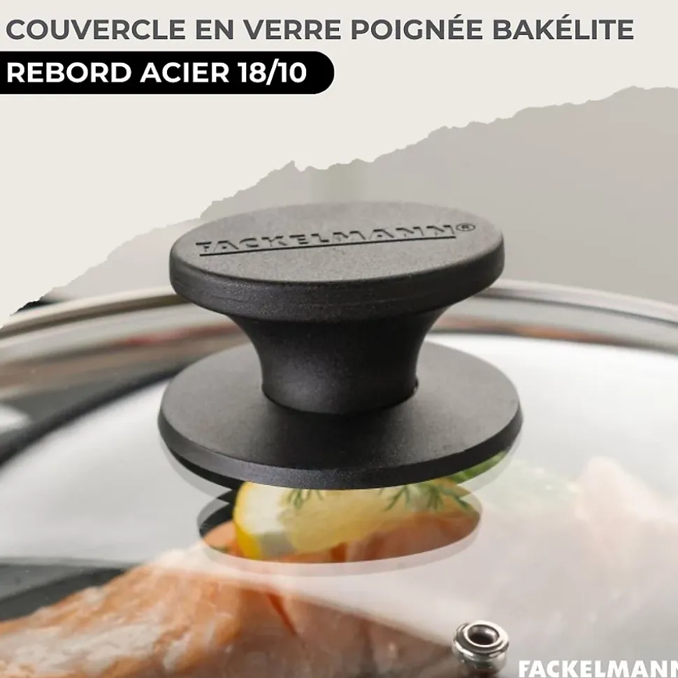 Set poêle 20 cm en inox, couvercle verre et 6 ustensiles inox Fackelmann Eterna