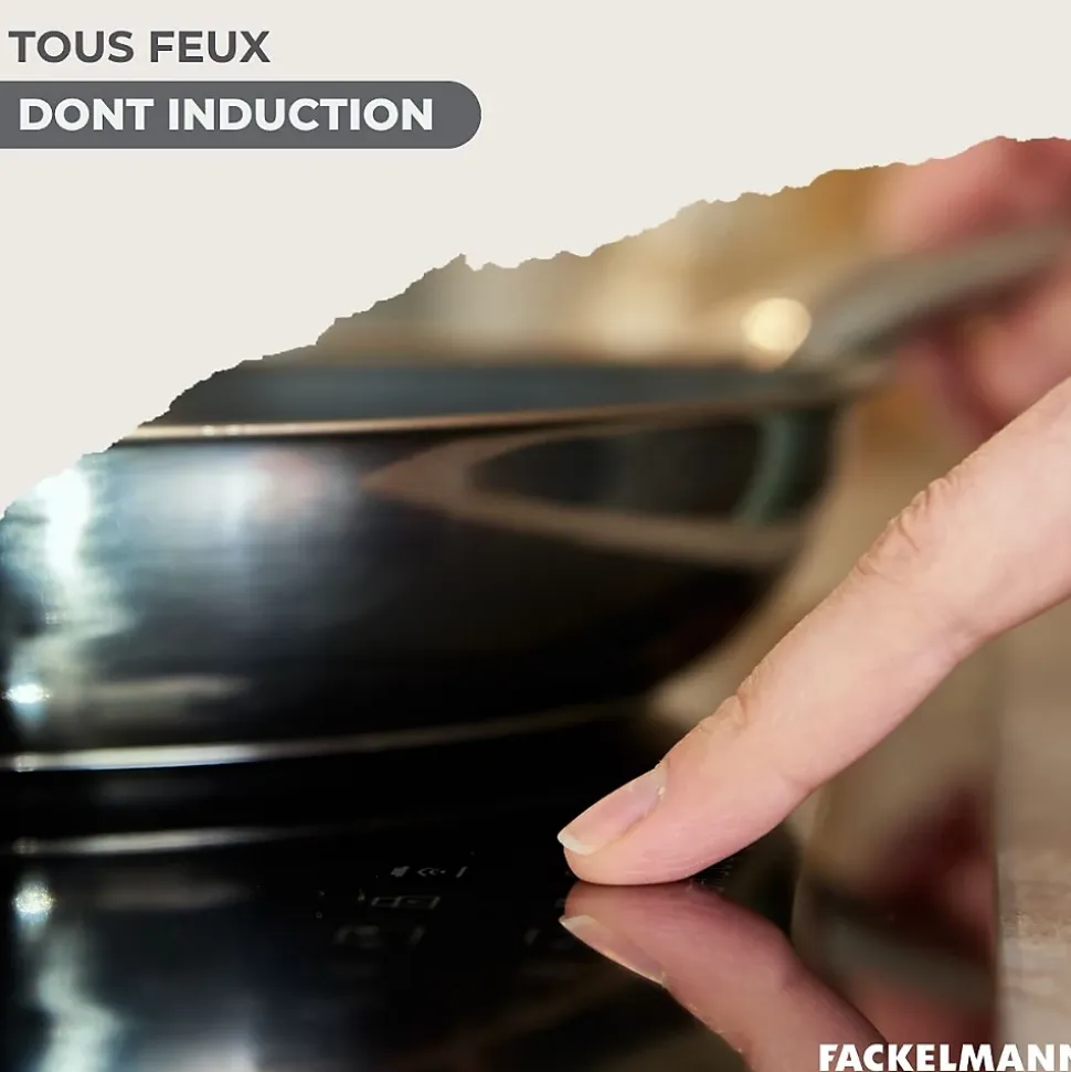 Set poêle 24 cm en inox, couvercle verre et 6 ustensiles Fackelmann Geneva