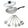 Set poêle 28 cm en inox, couvercle verre et 6 ustensiles inox Fackelmann Geneva