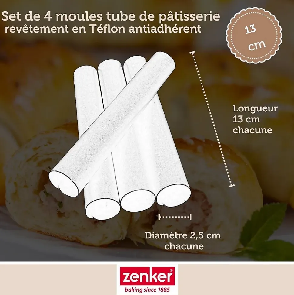 Set pâtisserie avec 4 moules tube 13 cm, 2 bols à mixer, verre mesureur et spatule Zenker