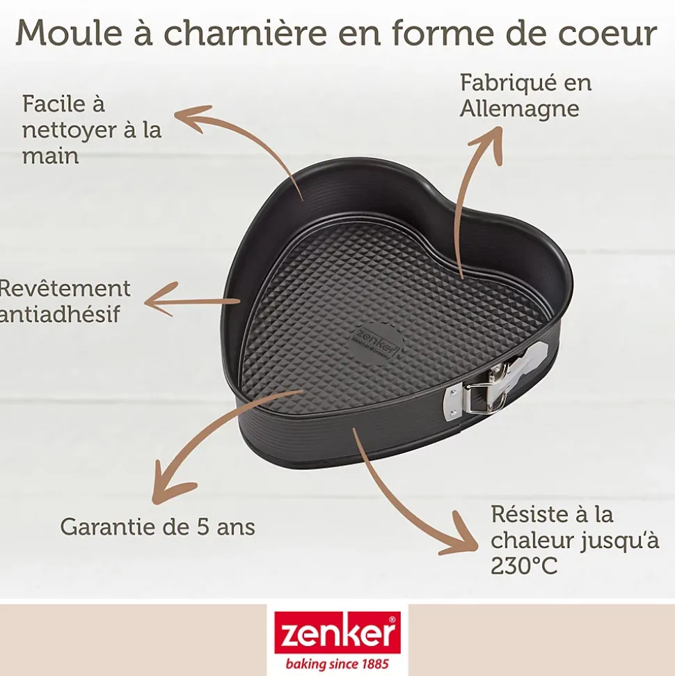 Set pâtisserie avec moule à gâteau cœur 27 x 25 cm en acier, 2 bols à mixer, verre mesureur et spatule Zenker