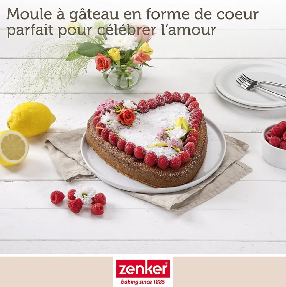 Set pâtisserie avec moule à gâteau cœur 27 x 25 cm en acier, 2 bols à mixer, verre mesureur et spatule Zenker