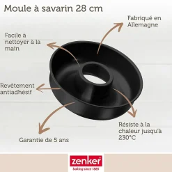Set pâtisserie avec moule à savarin 28 cm en acier, 2 bols à mixer, verre mesureur et spatule Zenker