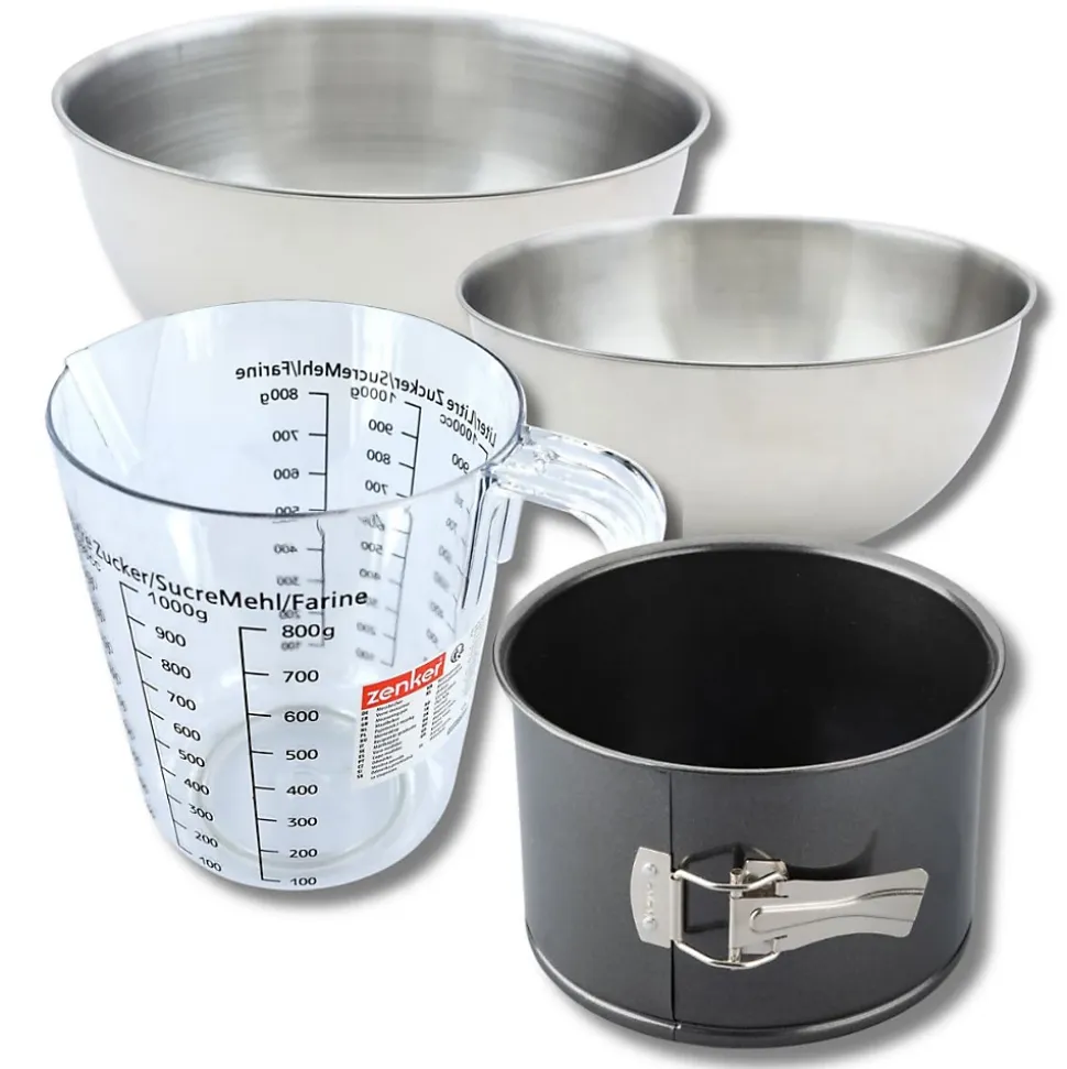 Set pâtisserie avec moule à panettone 18 cm à charnière, 2 bols à mixer, verre mesureur et spatule Zenker