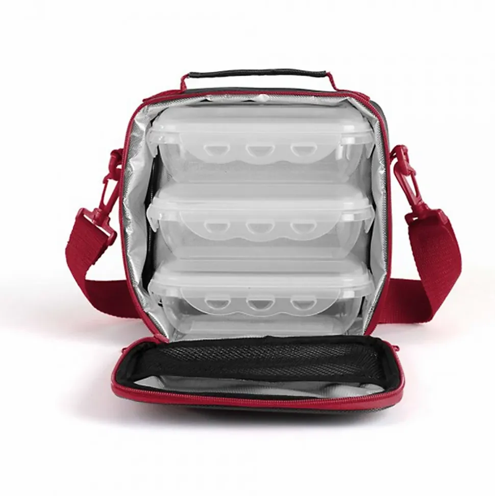 Set sacoche lunch box LIVOO SEP126R, Isotherme pour conserver vos aliments 6h au frais, avec 3 tupperware hermétiques de 580 ml