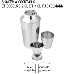 Set Shaker à cocktails en inox 400 ml et Doseur à alcool 2 cl et 4 cl Fackelmann Bar Concept