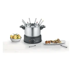 SEVERIN FO2473 Fondue électrique 8 personnes avec caquelon inox amovible, Inclus : Protection anti-projections et 8 fourchettes