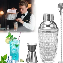 Shaker à Cocktail en Verre 400 ml avec Accessoires Argent
